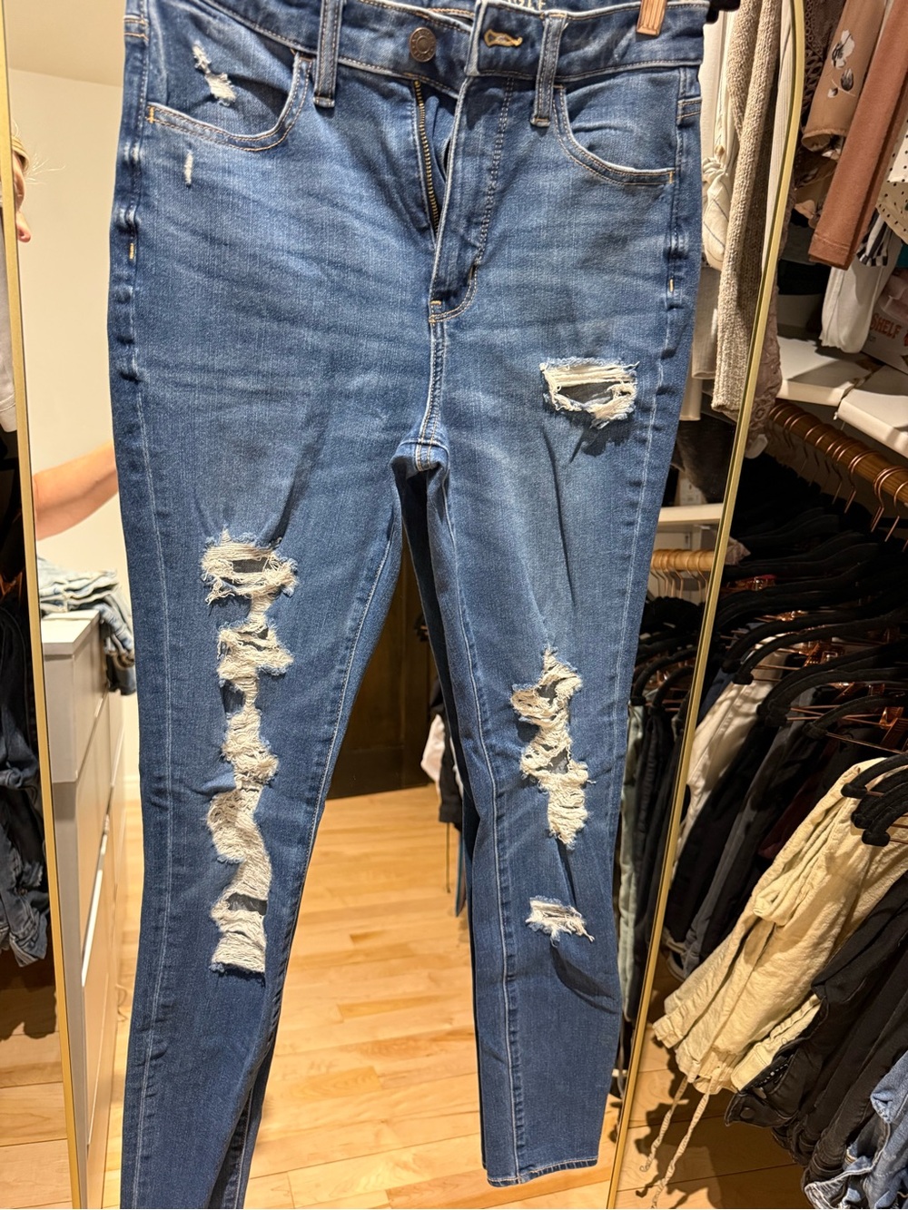 American Eagle Outfitters Distressed Skinny Jeans - Blue